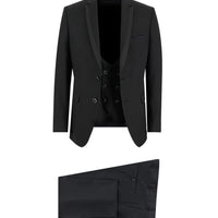 Siyah Slim Fit Dar Kesim Mono Yaka Yelekli Smokin & Damatlık