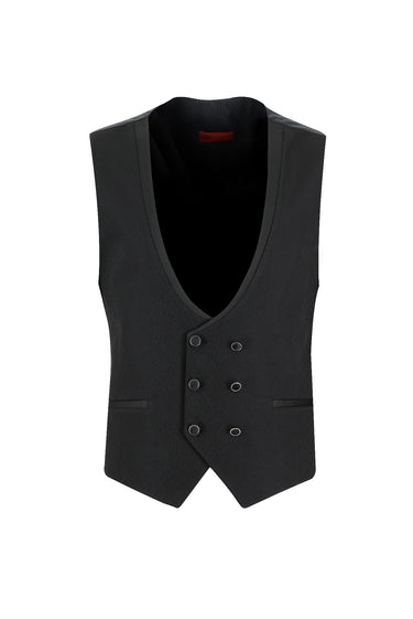 Siyah Slim Fit Dar Kesim Mono Yaka Yelekli Smokin & Damatlık