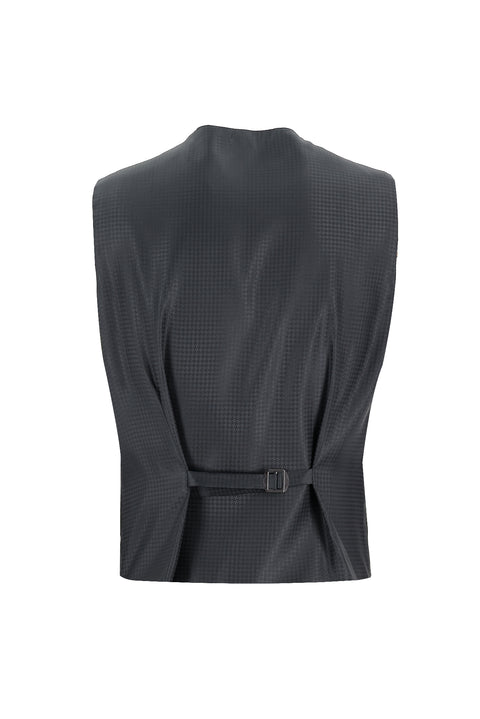 Siyah 7 Drop Slim Fit Dar Kesim Mono Yaka Yelekli Smokin & Damatlık