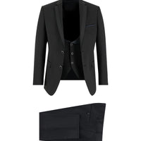 Siyah Slim Fit Dar Kesim Mono Yaka Yelekli Smokin & Damatlık