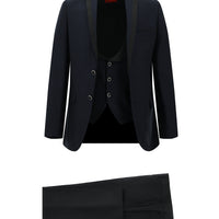 Orta Lacivert Slim Fit Dar Kesim Mono Yaka Yelekli Smokin & Damatlık