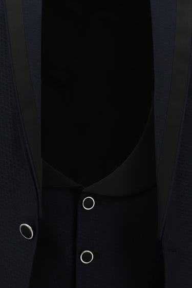 Orta Lacivert Slim Fit Dar Kesim Mono Yaka Yelekli Smokin & Damatlık