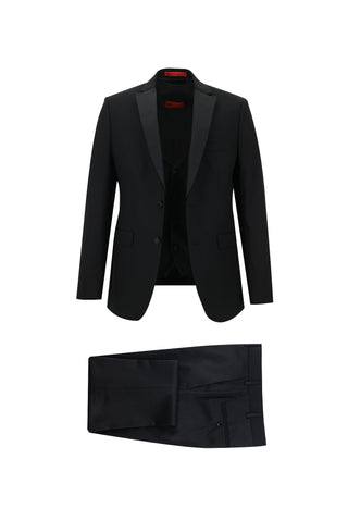  Siyah 7 Drop Slim Fit Dar Kesim Mono Yaka Smokin & Damatlık