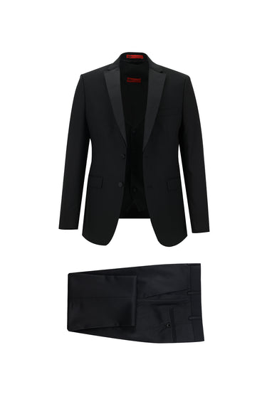  Siyah Slim Fit Dar Kesim Mono Yaka Smokin & Damatlık