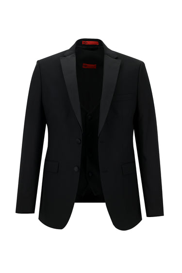  Siyah Slim Fit Dar Kesim Mono Yaka Smokin & Damatlık