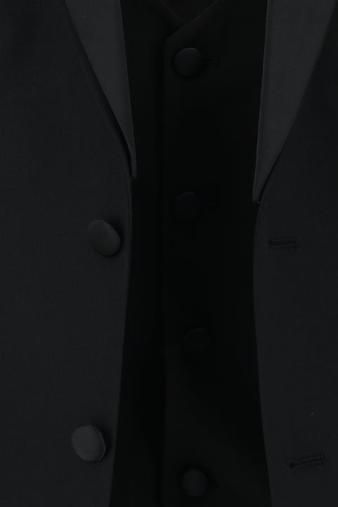 Siyah 7 Drop Slim Fit Dar Kesim Mono Yaka Smokin & Damatlık