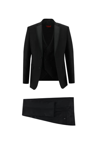  Siyah 7 Drop Slim Fit Dar Kesim Mono Yaka Smokin & Damatlık