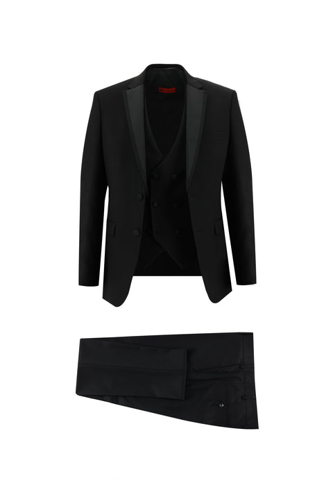 Black 7 Drop Slim Fit Narrow Cut Mono Collar Tuxedo & Groom Suit