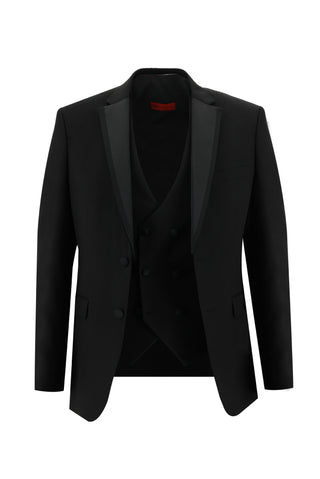  Siyah 7 Drop Slim Fit Dar Kesim Mono Yaka Smokin & Damatlık