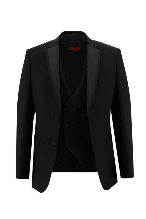 Black 7 Drop Slim Fit Narrow Cut Mono Collar Tuxedo & Groom Suit