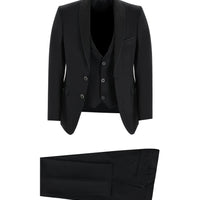 Siyah Slim Fit Dar Kesim Şal Yaka Yelekli Smokin & Damatlık