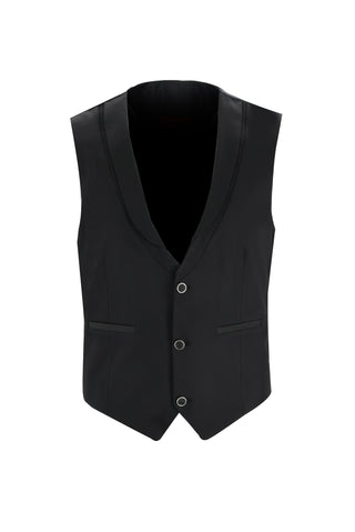  Siyah 7 Drop Slim Fit Dar Kesim Şal Yaka Yelekli Smokin & Damatlık