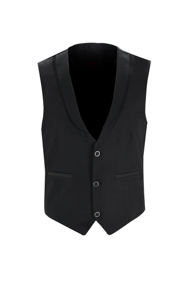Siyah Slim Fit Dar Kesim Şal Yaka Yelekli Smokin & Damatlık