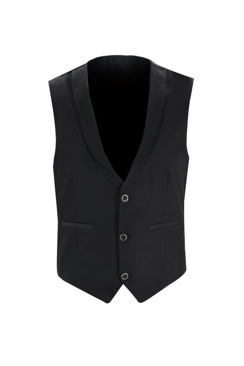 Siyah 7 Drop Slim Fit Dar Kesim Şal Yaka Yelekli Smokin & Damatlık