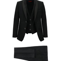 Siyah Slim Fit Dar Kesim Şal Yaka Yelekli Smokin & Damatlık