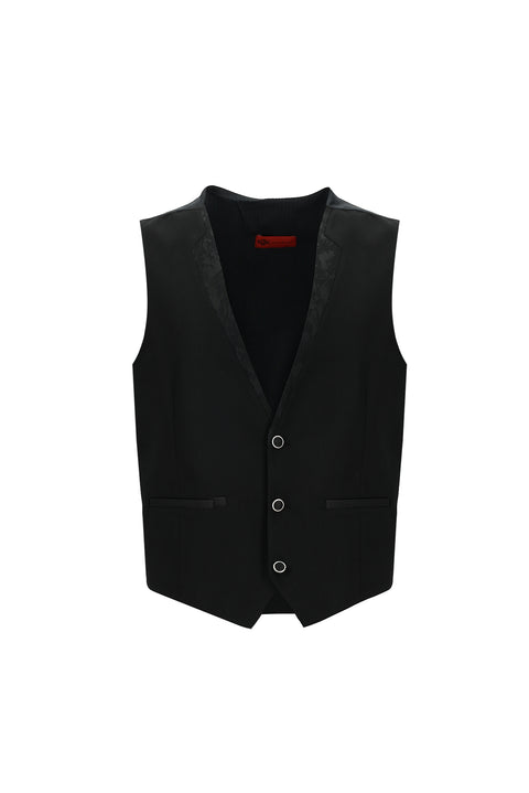 Siyah 7 Drop Slim Fit Dar Kesim Şal Yaka Yelekli Smokin & Damatlık