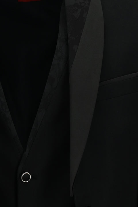 Siyah 7 Drop Slim Fit Dar Kesim Şal Yaka Yelekli Smokin & Damatlık