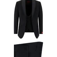Siyah Slim Fit Dar Kesim Şal Yaka Yelekli Smokin & Damatlık