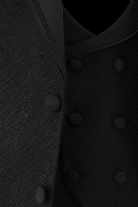 Siyah 7 Drop Slim Fit Dar Kesim Şal Yaka Yelekli Smokin & Damatlık