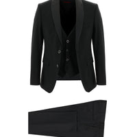 Siyah Slim Fit Dar Kesim Şal Yaka Yelekli Smokin & Damatlık