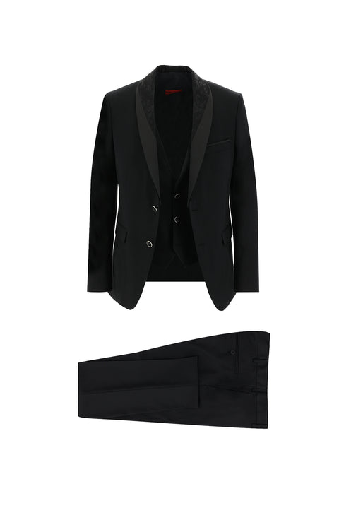 Black 7 Drop Slim Fit Narrow Cut Shawl Collar Vest Tuxedo & Groom Suit