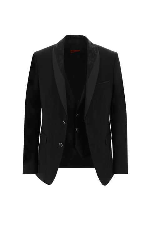 Black 7 Drop Slim Fit Narrow Cut Shawl Collar Vest Tuxedo & Groom Suit