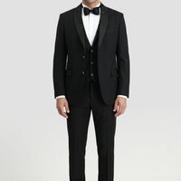 Siyah 7 Drop Slim Fit Dar Kesim Şal Yaka Yelekli Smokin & Damatlık