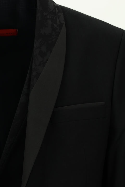 Siyah 7 Drop Slim Fit Dar Kesim Şal Yaka Yelekli Smokin & Damatlık