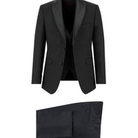 Siyah Slim Fit Dar Kesim Şal Yaka Yelekli Smokin & Damatlık