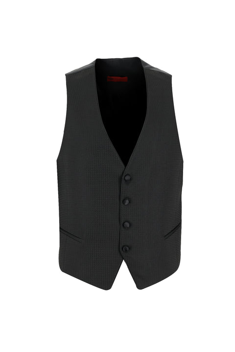 Siyah 7 Drop Slim Fit Dar Kesim Şal Yaka Yelekli Smokin & Damatlık