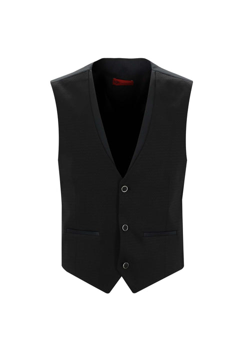 Siyah 7 Drop Slim Fit Dar Kesim Şal Yaka Yelekli Smokin & Damatlık