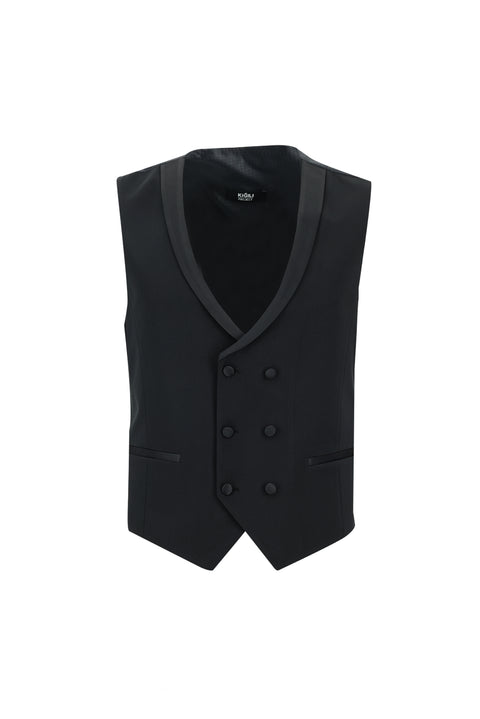 Siyah 7 Drop Super Slim Fit Eksra Dar Kesim Şal Yaka Yelekli Smokin & Damatlık