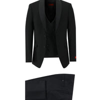 Siyah Slim Fit Dar Kesim Şal Yaka Yelekli Smokin & Damatlık