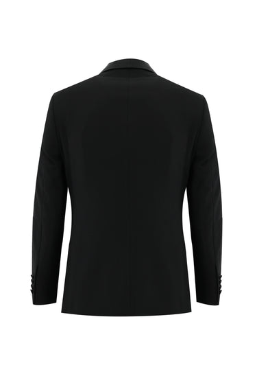 Siyah Slim Fit Dar Kesim Şal Yaka Yelekli Smokin & Damatlık