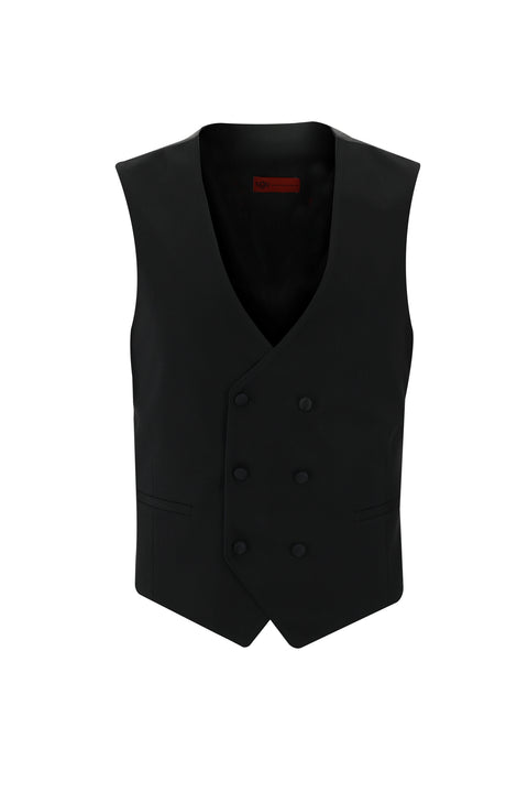 Siyah 7 Drop Slim Fit Dar Kesim Şal Yaka Yelekli Smokin & Damatlık