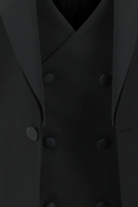 Siyah 7 Drop Slim Fit Dar Kesim Şal Yaka Yelekli Smokin & Damatlık