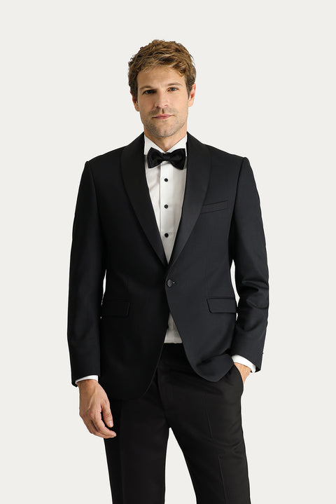 Siyah 7 Drop Slim Fit Dar Kesim Şal Yaka Smokin & Damatlık