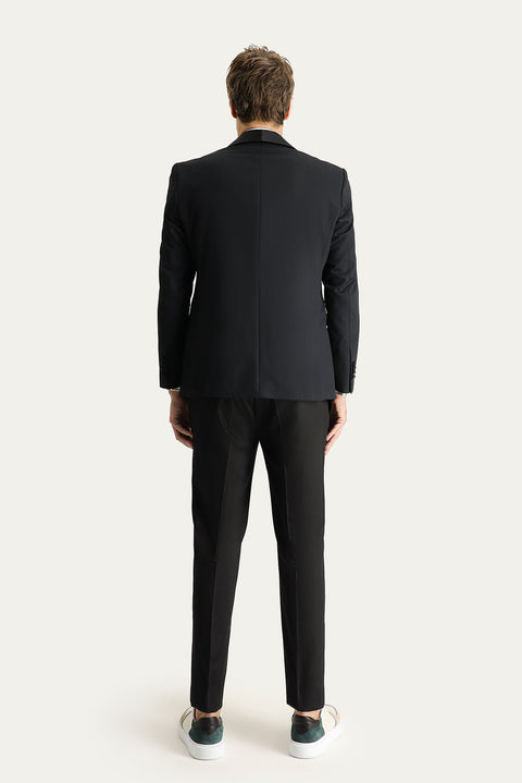 Siyah 7 Drop Slim Fit Dar Kesim Şal Yaka Smokin & Damatlık