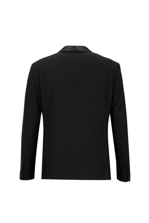 Siyah 7 Drop Slim Fit Dar Kesim Şal Yaka Yelekli Smokin & Damatlık