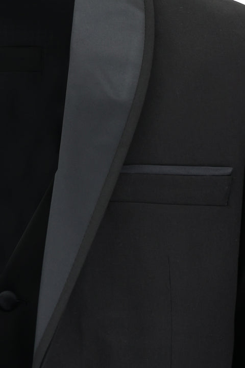 Siyah 7 Drop Slim Fit Dar Kesim Şal Yaka Yelekli Smokin & Damatlık