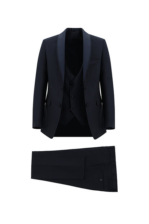 Orta Lacivert 7 Drop Slim Fit Dar Kesim Smokin & Damatlık