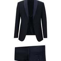 Koyu Lacivert 7 Drop Slim Fit Dar Kesim Şal Yaka Smokin & Damatlık