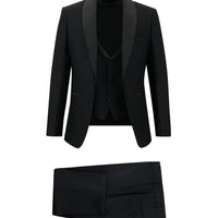 Siyah 7 Drop Slim Fit Dar Kesim Şal Yaka Smokin & Damatlık