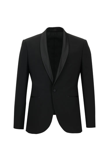  Siyah Slim Fit Dar Kesim Şal Yaka Yünlü Smokin & Damatlık