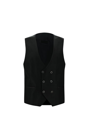  Siyah Slim Fit Dar Kesim Sivri Yaka Yelekli Smokin & Damatlık