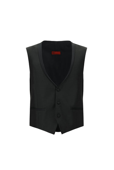 Siyah Slim Fit Dar Kesim Sivri Yaka Yelekli Smokin & Damatlık