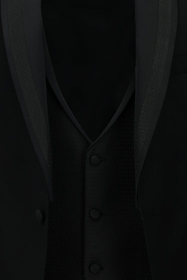 Siyah Slim Fit Dar Kesim Sivri Yaka Yelekli Smokin & Damatlık