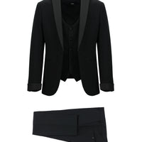 Siyah 7 Drop Super Slim Fit Eksra Dar Kesim Sivri Yaka Yelekli Smokin & Damatlık