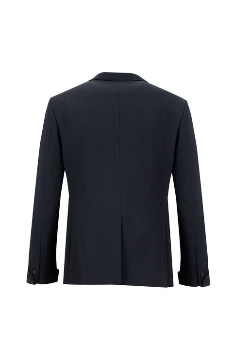 Koyu Lacivert 7 Drop Super Slim Fit Eksra Dar Kesim Fit Sivri Yaka Yelekli Smokin & Damatlık