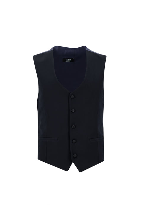 Koyu Lacivert 7 Drop Super Slim Fit Eksra Dar Kesim Fit Sivri Yaka Yelekli Smokin & Damatlık
